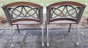 lot 69 image: Pair of HEAVY Metal and Wood Slat Chairs