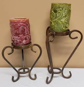lot 55 image: Pair of Rustic Candle Holders