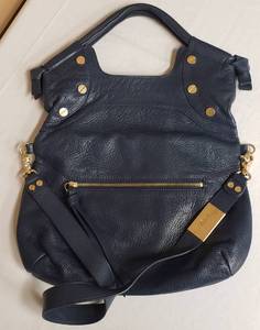 lot 96 image: Purse - Navy Blue Leather wGold Accents by Foley & Corinna