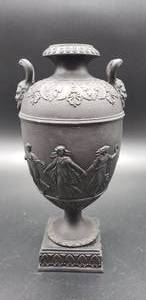 lot 112 image: Antique Black Basalt Twin Handled Vase from Wedgwood