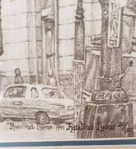 lot 203 image: Beautiful Pencil Sketch of Chicago - Monroe & LaSalle by Rosalind Lyons - 1992