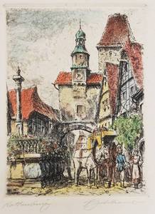 lot 207 image: Charming Color Prints of the Streets of Rothenburg-Signed