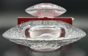 lot 240 image: Pair of Orrefors Crystal Glass Discus Tea LightVotive Candle Holders