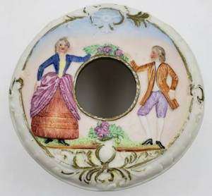 lot 235 image: Lovely Antique Vanity Set Includes Bobby Pin Holder, Trinket Jar and Hair Receiver