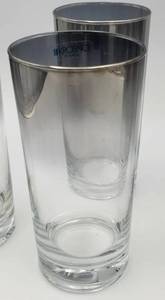 lot 225 image: Vintage Krosno, Poland Clear & Silver Fade Metallic Glass Highballs