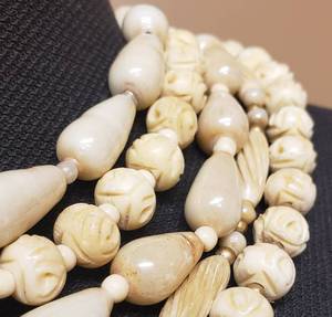 lot 345 image: Shell and Carved Beaded Five Strand Necklace wGold Colored Clasp Closure