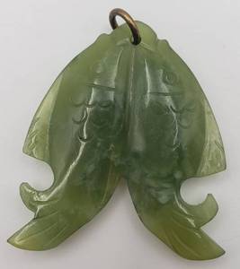 lot 343 image: Jade Necklace Pennant of Two Carved Fish