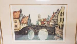 lot 321 image: Art - Genuine Etching The Old City Belgium by Van Meulin