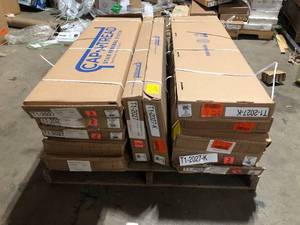 Pallet of Cap A Tread Bronze Belmont OkMoose LkTanned Chstr 47in.Lx12.15in.Wx1.69in.T Laminate Stair Tread and Reversible Riser Kit Adhesive    Customer Returns See Pictures