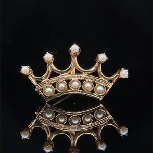 Two Looks in One Mini Seed Pearl Filigree Crown BroochPin or Pendant in 14k Yellow Gold