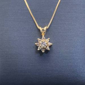 Diamond Cluster Starburst Drop Pendant in 14k Yellow Gold w Split Bail
