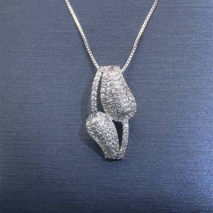 Diamond Micro Pave Luxurious Tropical Double Palm Leaf Pendant in 14k White Gold