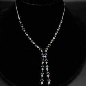 8.84 Carat Blue Sapphire & Round Diamond Lariat River Cascade Necklace in 14k White Gold $9,750 Retail