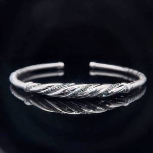 Fancy Teal Blue Diamond Open Bangle Bracelet - Shiny Twisted Omega Cable Cuff Bracelet w Original Sales Tag Attached