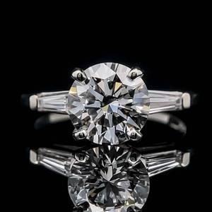 Classic Harry Winston Inspired 2.38 Carat Diamond Round Brilliant & Tapered Baguette Ring in 14k White Gold $11,200 Retail VIDEO