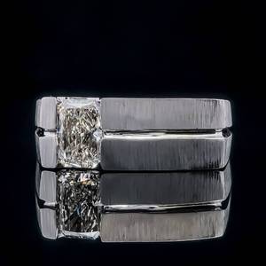 1 Carat Mens Radiant Cut Diamond Solitaire Square Top Grooved Ring in 14k White Gold $4,700 Retail VIDEO