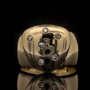 Diamond Starry Night Constellation Bezel Shield-Shaped Signet Ring in 14k Yellow Gold $2,150 Retail