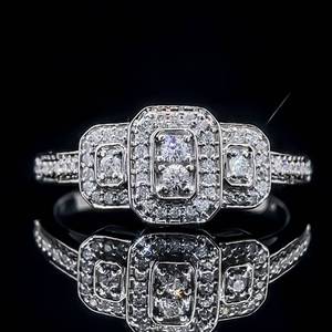 0.60 Carat Diamond Three-Stone Style Geometric Halo Cluster Ring in White Gold $2,050 Retail VIDEO