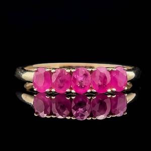 Oval Ruby Five-Stone Anniversary Ring in Yellow Gold
