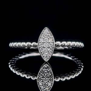 Diamond Marquise Cluster Top Beaded Band Ring in White Gold - Great for Stacking, Promise, Etc. Modern Trends