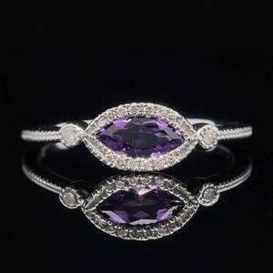 Marquise Amethyst & Diamond East West Halo Toi et Moi Stack Ring in White Gold