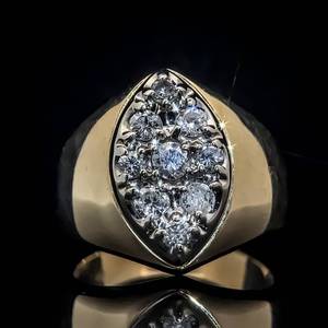 1 Carat Diamond Marquise Cluster Signet Ring in 14k Yellow Gold $4,220 Retail