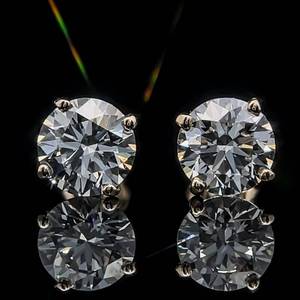 2.20 Carat Diamond Round Brilliant Solitaire Four-Prong Martini Stud Earrings in 14k Yellow Gold $5,500 Retail VIDEO