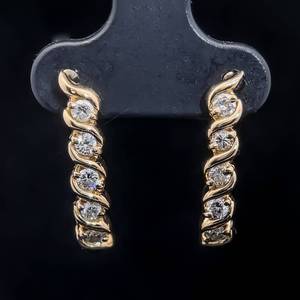 1 Carat Diamond S-Channel Bar J-Hoop Earrings in 14k Yellow Gold $1,950 Retail