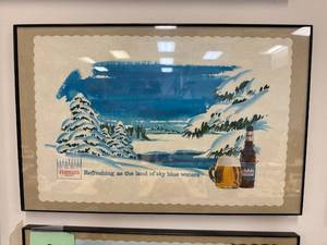 Pair of Hamms beer Framed Placemats - Tales of an enchanted land, Refreshing as the land of sky blue waters