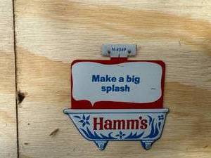 Hamms Make a big splash small tin sign and Vintage Hamms Postcard