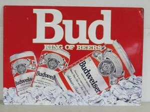 lot 4 image: Bud King of Beers Large Tin Sign - 36 x 25 12