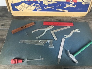 lot 90 image: Vintage Young America Kids Tools Play Set 9 Piece Geo Robinson Usa