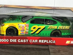 lot 120 image: 2000 Nascar White Knuckle Racing Chad Little #97  John Deere 124 scale die cast stock car with Autograph on Hood