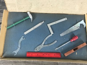 lot 128 image: Vintage Young America Kids Tools Play Set 9 Piece Geo Robinson Usa
