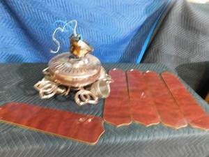 lot 205 image: Copper color ceiling fan light with adjustable lights and wood grain blades