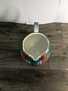 lot 310 image: DEPT 56 ITALY TARTAN PLAID CHRISTMAS PITCHER RED GREEN DEPARTMENT HOLIDAY 3.5 QT