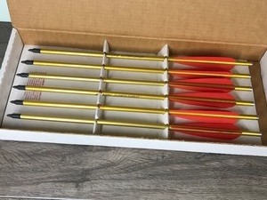 lot 397 image: 2 Boxes of 2219 Saxon Turbow Flight Aluminum Crossbow Arrows - 6 Arrows in Each Box - 12 Arrows Total