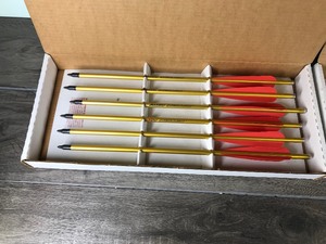 lot 398 image: 2 Boxes of 2219 Saxon Turbow Flight Aluminum Crossbow Arrows - 6 Arrows in Each Box - 12 Arrows Total