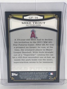 lot 493 image: 2012 Topps Gold Futures Mike Trout Baseball Card #GF-16