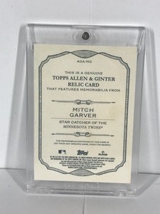 lot 494 image: 2021 Topps Allen and Ginter Relics #AGAMG Mitch Garver Jersey Baseball Card Minnesota Twins