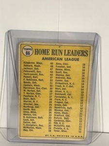 lot 499 image: 1970 Topps Harmon KillebrewFrank HowardReggie Jackson 1969 American League Home Run Leaders #66 Baseball Card