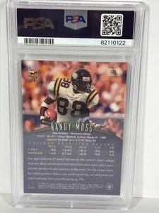 lot 511 image: 1998 Finest Minnesota Vikings Randy Moss Rookie Graded Football Card with Protective Coating #135