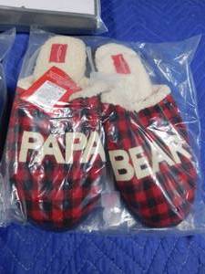 lot 295 image: 2 New prs of Papa Bear slippers and ironing board cover