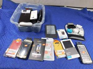 lot 297 image: Phone cases, screen protector, phone outlet plug ins, mouse pad and many phones that need fixing