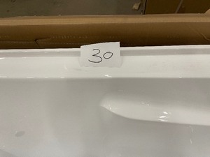 Voltaire 54 in. x 30 in. Acrylic White, Alcove, Integral Armrest, Left-Hand Drain, Apron Rectangular Bathtub in White Damaged corner customer returns see pictures