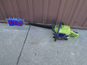 Poulan 18 wild thing chainsaw. Used condition. Fires on ether. As shown.