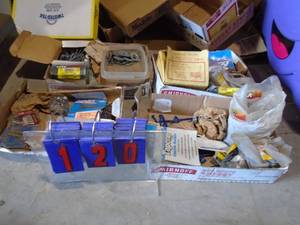Assortment of 4 flats nails, screws & assorted hardware. As shown.