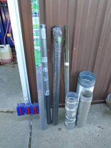 Assortment of screws, 38 threaded rod & stove pipe. As shown.
