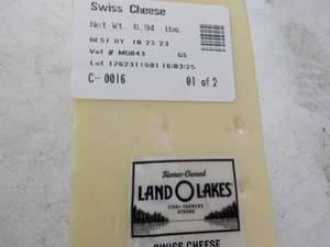 Swiss Cheese Refrigerated 6.94 lbs. Land O Lakes Best By 10232023