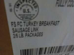 G - 10 lb. Box Turkey Breakfast Sausage Links Frozen